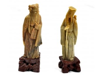 Pair Vintage Chinese Stone Figures Of Wise Men