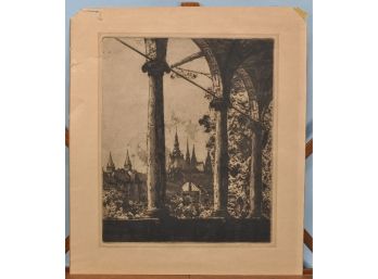 John C. Vondrous (1884 - 1935) View Of Prague Original Etching