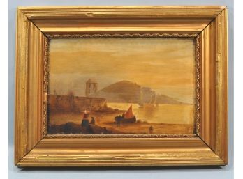 Antique 19th Century Fisherman On The Coast Oil Painting