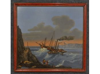 Original C. 1840 Oil Painting Steamship Robert Fulton