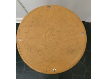 Vintage Metal Stool With Wooden Seat