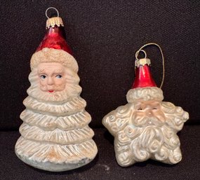 Two Glass Santa Ornaments