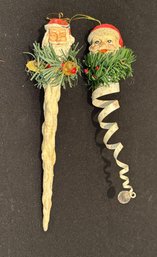 Two Vintage Santa Ornaments