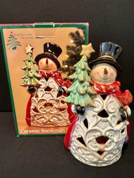 New / Old Stock Ceramic Snowman Votive Holder - Let His Light Shine In Your Home!