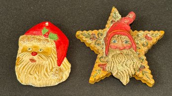 Two Hand Made/hand Painted Santa Ornaments