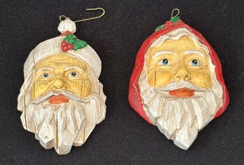 Two Hand Painted Santa Head Ornaments