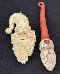 Two Delightful Santa Ornaments
