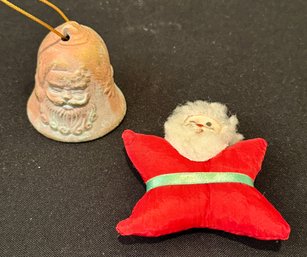 One Santa Bell And One Cloth Santa Ornament