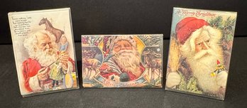 Three Vintage Santa Card With Lucite Fronts