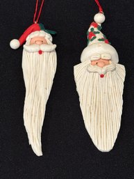 Two Vintage Santa Head Ornaments