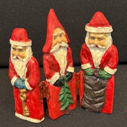 Three Vintage Santa Ornaments - Hand Painted