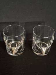 Arthur Court Designs - Pair Of Highball Glasses With Beautiful Pewter Elk Heads