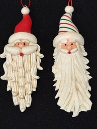 Two Vintage Santa Head Ornaments