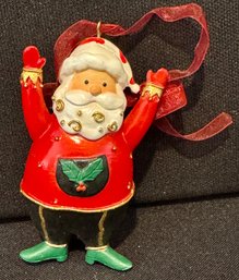 Hand Painted Santa Ornament With Holly