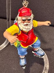Roller Blading Santa Hand Painted Ornament