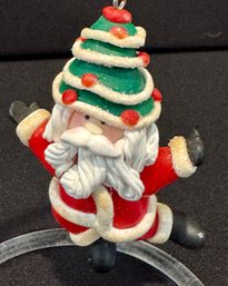 Whimsical Green Hat Santa Ornament