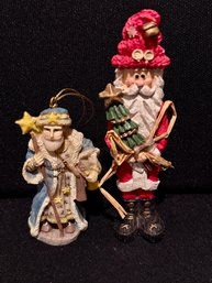 Two International Santa Ornaments