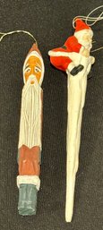 Two Vintage Santa Ornaments