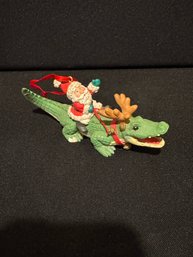 Santa Riding Reindeer Gator Ornament!