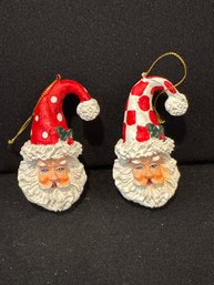 Two Santa Head Ornaments