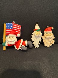Three Santa Ornaments - Including The American Flag Santa