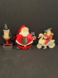 Three Unique Vintage Santa Ornaments