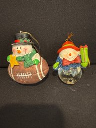 Two Great Football And Snowglobe Hand Painted Ornaments - 1 Of 3 Sets