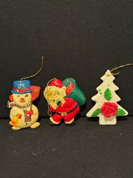 3 Molded Plastic Vintage Ornaments