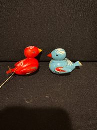 Pair Of Antique Bird Ornaments - Tails Have Been Bobbed!