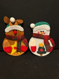 Great Cloth Snowman & Reindeer Pair Of Pot Holders - 1 Of 2 Sets
