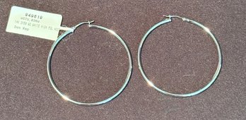14K White Gold High Polished Round Hoop Earrings