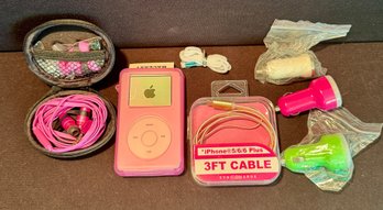 Phone Charging Cords, Ear Buds, IPod Case, And Power USB Car Outlets