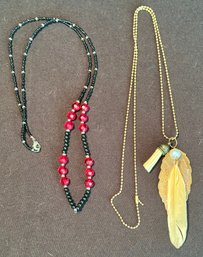 Hand Crafted Necklace With Red And Black Beaded Necklace As Well