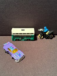 Motorcycle, Sports Car, And Double Decker Bus!