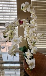 Beautiful Large Lifelike Silk Orchid With Feather Bird - No Water Needed!