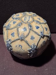 Vintage Blue And White Ceramic Orb With Raised Design