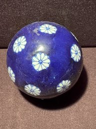 Vintage Bombay Blue And White Ceramic Orb With White Daisies