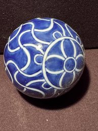 Vintage Bombay Painted Blue And White Ceramic Orb