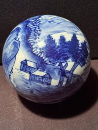 Vintage Bombay Blue And White Painted Ceramic Orb