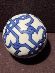 White With Deep Blue Decorative Ceramic Orb