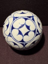 White And Cobalt Blue Decorative Ceramic Orb