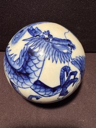Oriental Cobalt Blue And White Dragon Ceramic Orb