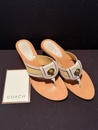 Highly Stylish Coach Leather And Straw Sandals - Size 10