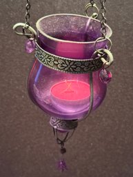 Beautiful Purple Glass Hanging Candle Holder (1 Of 2)