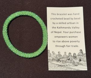 Kathmandu Hand Crocheted Beaded Bracelet - Pretty Green