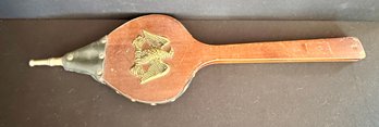 Vintage Wood And Leather Bellows With Brass Eagle - Functional