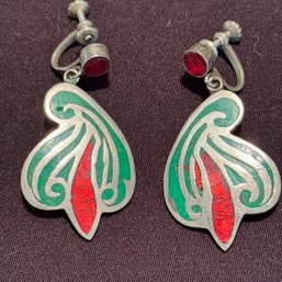 Sterling Silver With Inlaid Stone Earrings