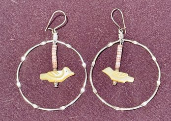 Silver Hoops With Bird Earrings