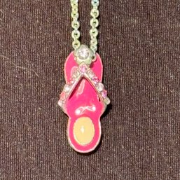 Crystal Flip Flop Necklace - Bright Pink