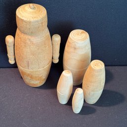 Nesting Wooden Dolls - Rare With The Large One Having Arms!
